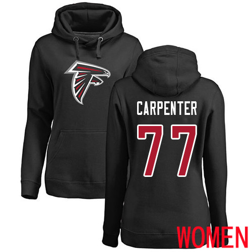 Atlanta Falcons Black Women James Carpenter Name And Number Logo NFL Football #77 Pullover Hoodie Sweatshirts